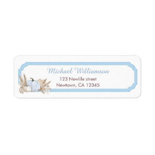 Boho Blue Pumpkin 1st Birthday Label