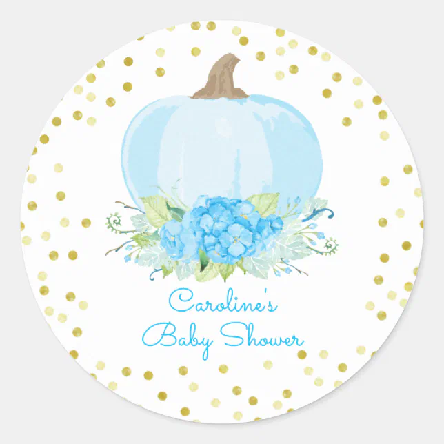 Boho Blue Pumpkin Baby Boy Shower Classic Round Sticker | Zazzle