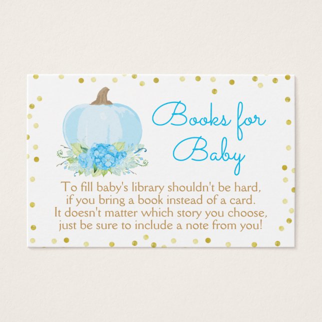 Boho Blue Pumpkin Baby Shower Bring a Book Card (Front)