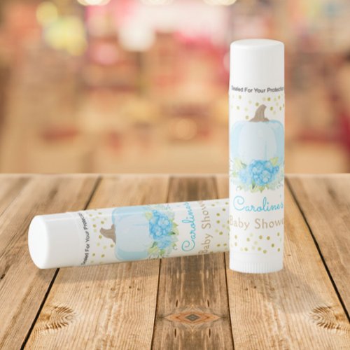 Boho Blue Pumpkin Floral Gold Dots Baby Shower Lip Balm