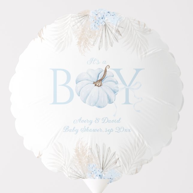 Boho Blue Pumpkin It's a Boy Fall Baby Shower Balloon (Front)