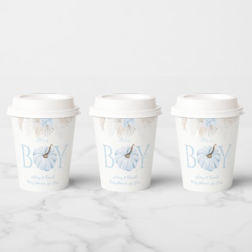 Boho Blue Pumpkin Its a Boy Fall Baby Shower Paper Cups