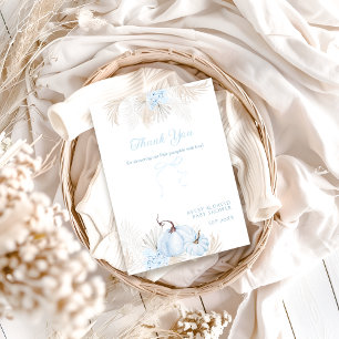 Boho Blue Pumpkin It's a Boy Fall Baby Shower Thank You Card