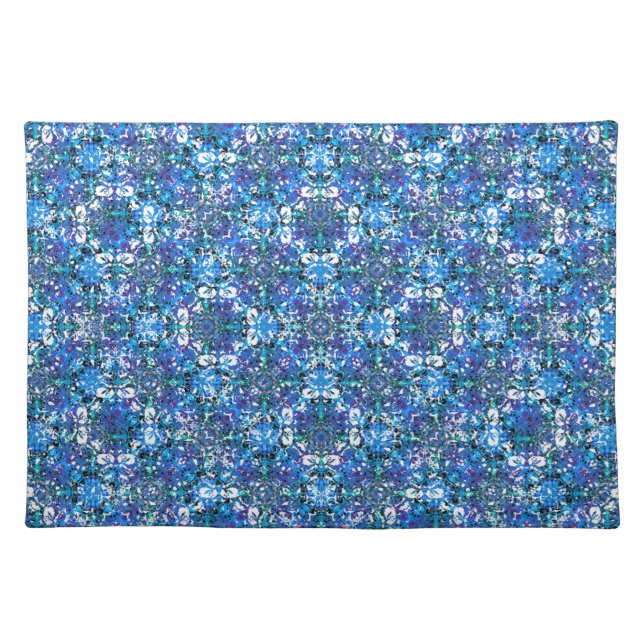 Boho Blue, Purple, and White Circle Pattern Cloth Placemat (Front)
