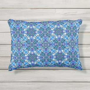 Boho Blue, Purple, and White Circle Pattern Outdoor Pillow
