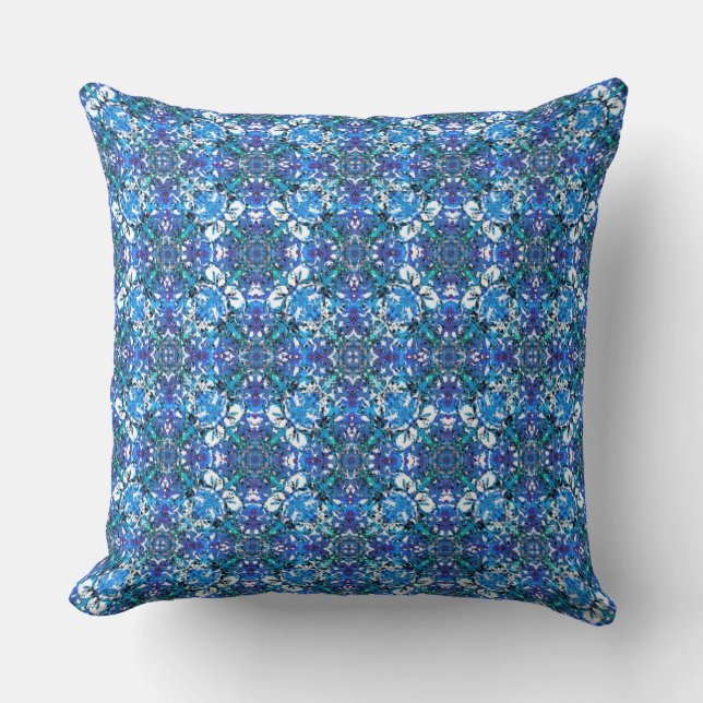 Boho Blue, Purple, and White Circle Pattern Throw Pillow (Front)
