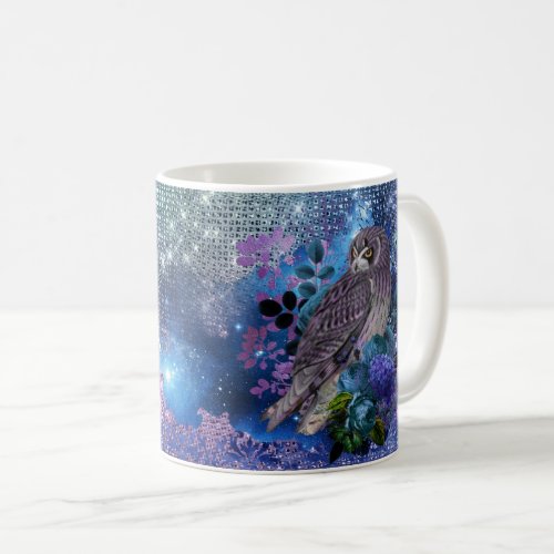 Boho Blue Purple Owl Moon Coffee Mug