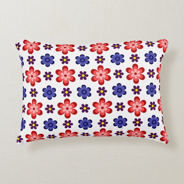 Boho Blue Purple Red Flowers Accent Pillow (Front)