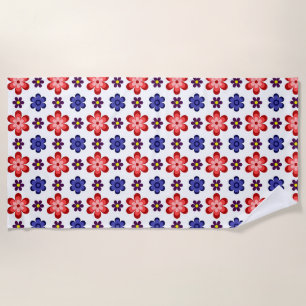 Boho Blue Purple Red Flowers Beach Towel