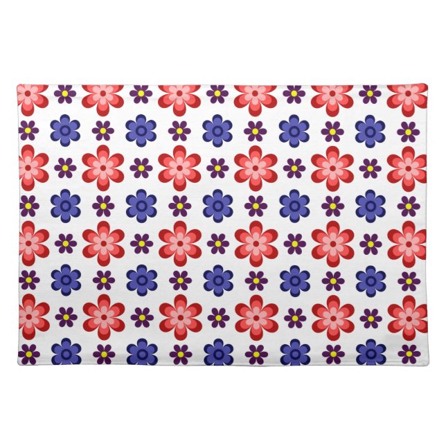 Boho Blue Purple Red Flowers Cloth Placemat (Front)
