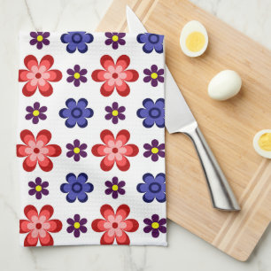 Boho Blue Purple Red Flowers Kitchen Towel