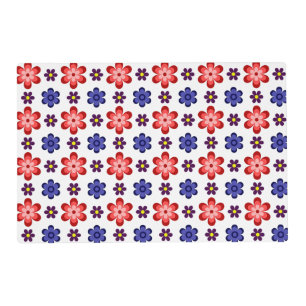 Boho Blue Purple Red Flowers Laminated Placemat