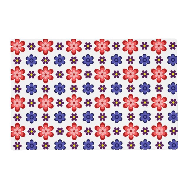 Boho Blue Purple Red Flowers Laminated Placemat (Front)