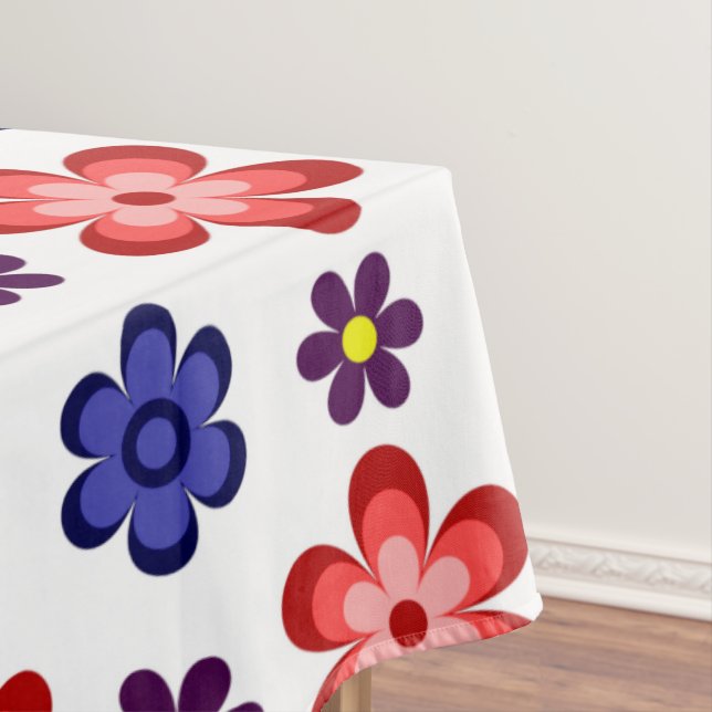Boho Blue Purple Red Flowers Large Tablecloth (In Situ)