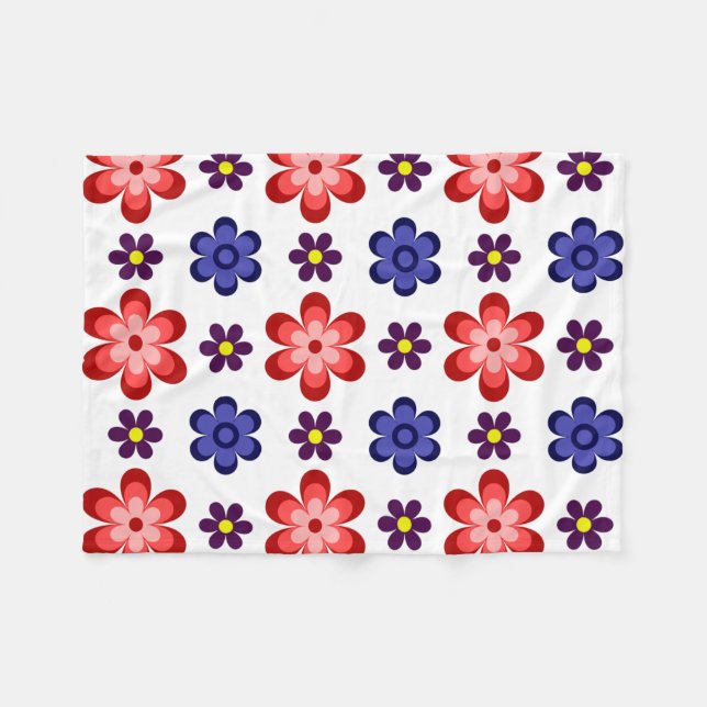 Boho Blue Purple Red Flowers Small Fleece Blanket (Front (Horizontal))