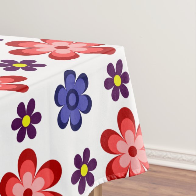 Boho Blue Purple Red Flowers Small Tablecloth (In Situ)