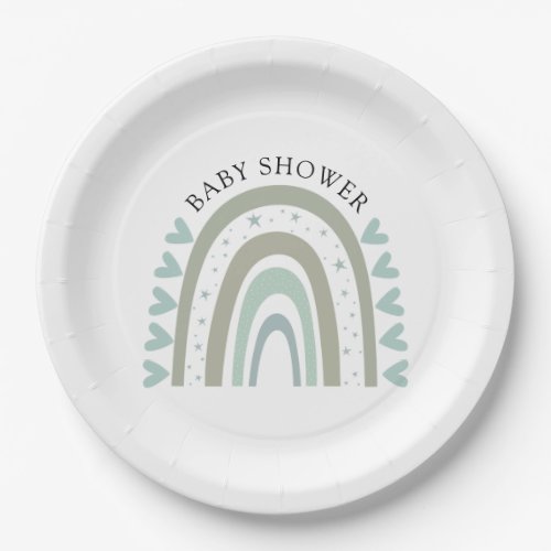 Boho Blue Rainbow Baby Boy Shower Paper Plates
