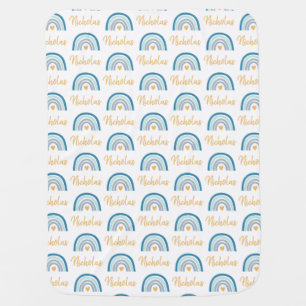 Boho Blue Rainbow Baby Personalized Blanket