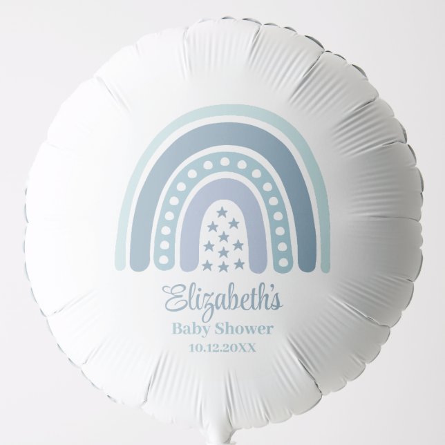 Boho Blue Rainbow Baby Shower Balloon (Front)
