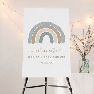 Boho Blue Rainbow Baby Shower Welcome Sign