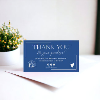 Boho blue script order thank you business card