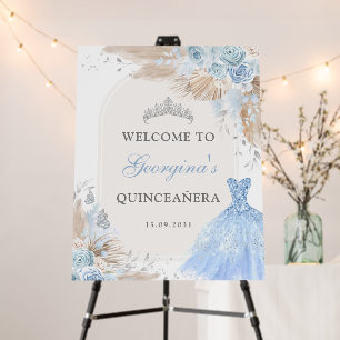 Boho Blue Silver Quinceañera 15th Birthday Welcome Foam Board