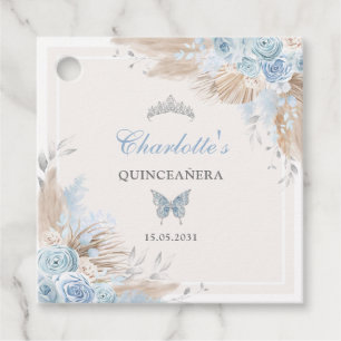 Boho Blue Silver Quinceanera Miss Quince 15 Favor Tags