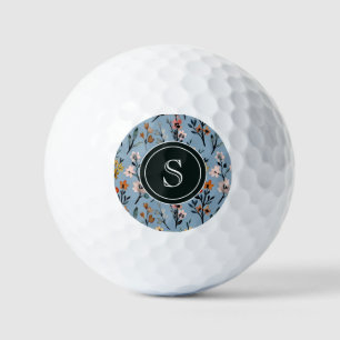 Boho Blue Soft Watercolor Floral Monogrammed Golf Balls