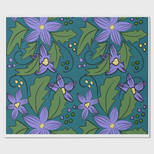 Boho Blue & Teal Floral Botanical Wrapping Paper