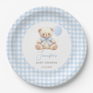 Boho Blue Teddy Bear Balloon Baby Boy Shower Paper Plates