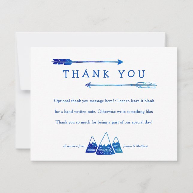 Boho Blue Thank You Card for Adventure Baby Shower (Front)