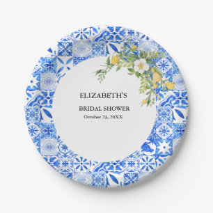 Boho Blue tile and Lemon wedding Arch Paper Plates