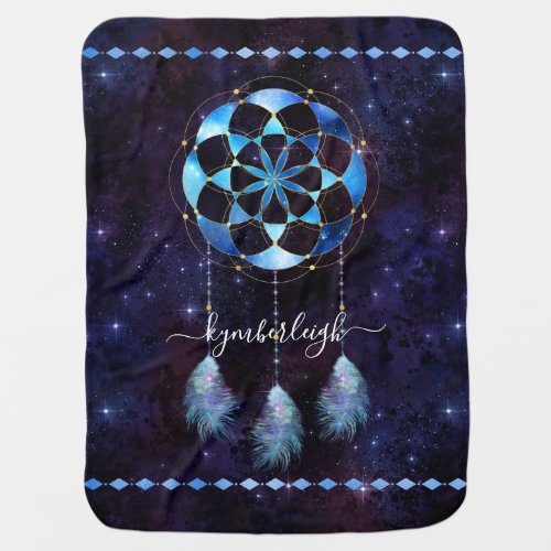 Boho Blue Tribal Celestial Mandala Dreamcatcher Baby Blanket