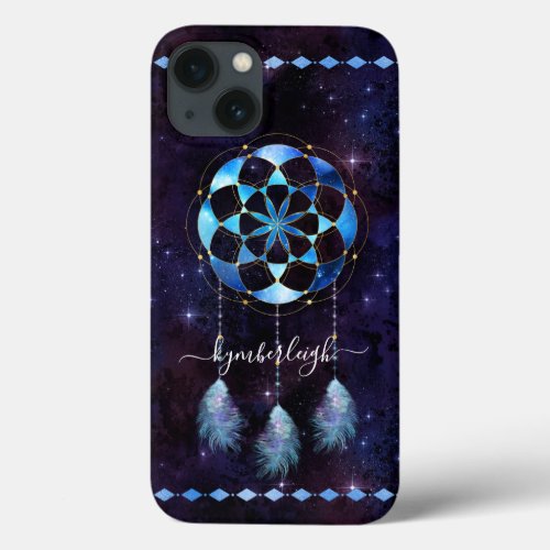 Boho Blue Tribal Celestial Mandala Dreamcatcher iPhone 13 Case
