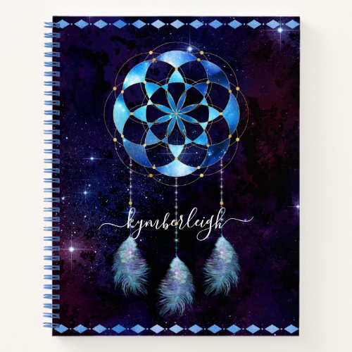 Boho Blue Tribal Celestial Mandala Dreamcatcher Notebook