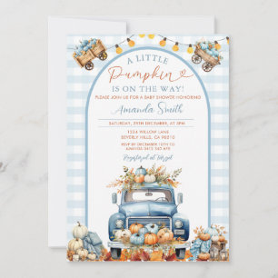 Boho Blue Truck Pumpkin Is on the way Baby Shower Invitation