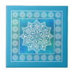 Boho blue turquoise watercolor mandala floral ceramic tile<br><div class="desc">Boho blue turquoise watercolor mandala floral ceramic tile</div>