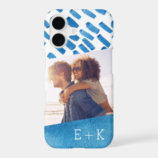 Boho Blue Watercolor Abstract | Monogrammed Photo iPhone 17 Case
