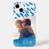 Boho Blue Watercolor Abstract | Monogrammed Photo Case-Mate iPhone Case (Back)
