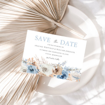 Boho Blue: Watercolor Blue Bohemian Floral Wedding Save The Date by Nicheandnest at Zazzle