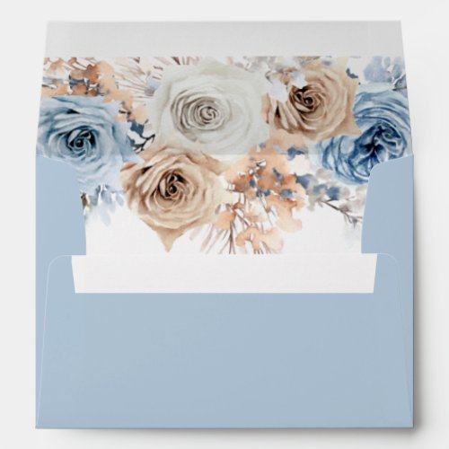 Boho Blue Watercolor Bohemian Floral Wedding Envelope