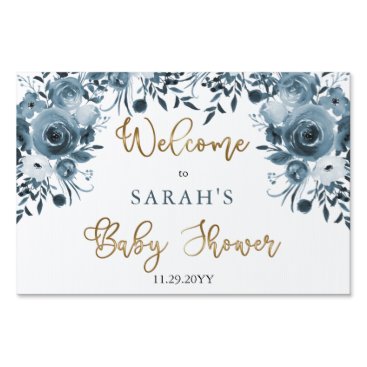 Boho Blue Watercolor Floral Baby Shower Welcome Sign