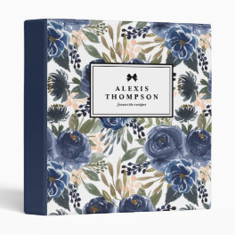 Boho Blue Watercolor Floral Pattern Personalized 3 Ring Binder