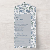 Boho Blue Watercolor Floral Pattern Wedding