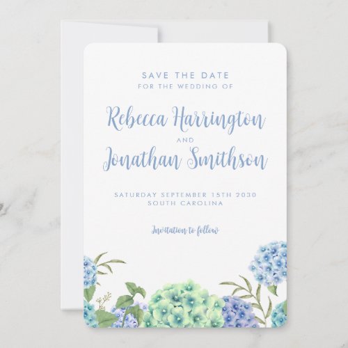 Boho Blue Watercolor Floral Wedding Save The Date  Invitation