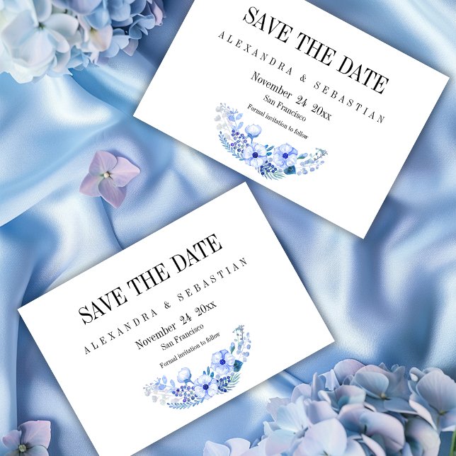 Boho Blue Watercolor Flowers Wedding  Save The Date (Creator Uploaded)
