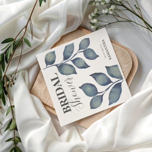 Boho Blue Watercolor Foliage Bridal Shower  Napkins