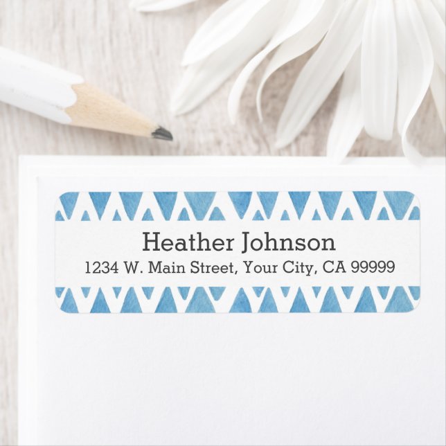 Boho Blue Watercolor Geometric Pattern Label (Insitu)