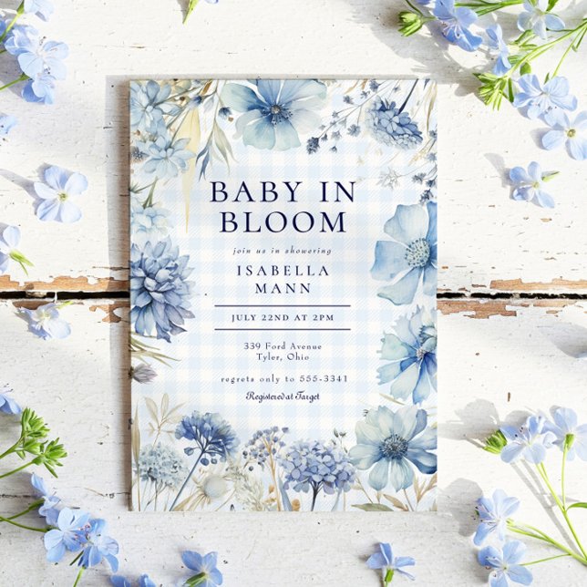 Boho Blue Wildflower Baby in Bloom Boy Baby Shower Invitation (Creator Uploaded)