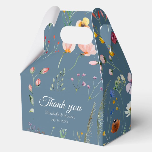 Boho Blue Wildflower Meadow Wedding Thank You Favor Boxes (Front)
